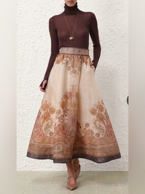 NWT $1,150 Zimmermann Illustration Maxi Skirt Cream Paisley Motif Size AU 2 US 8